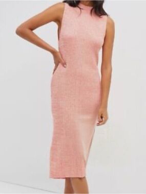 Sleeveless Ribbed Midi Dress in Pink